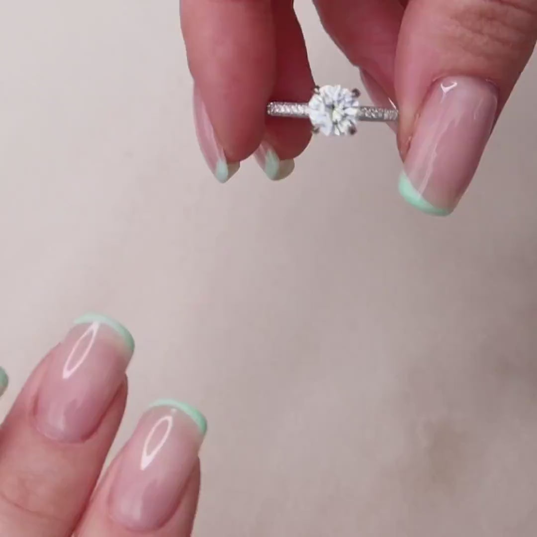 1.5 CT Round Moissanite Engagement Ring With Pave Setting